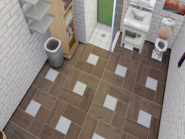 Sims 4 — Four Square Floor by lavilikesims — Several shades of wood with both white tile and wood in the middle