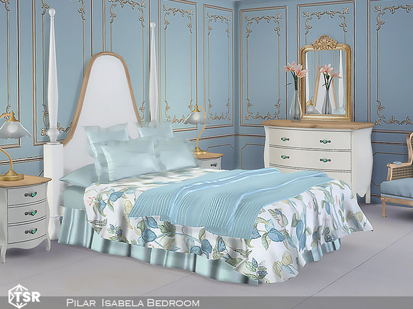 Sims 4 — Isabela Bedroom by Pilar — Elegant classic-style bedroom with bold colors