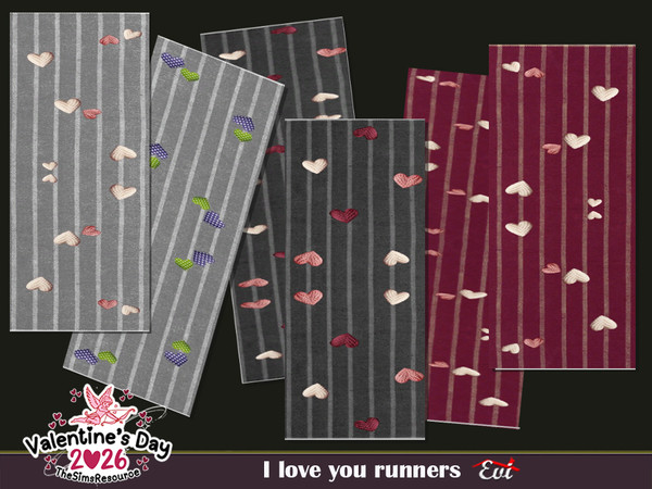 Sims 4 — I love you runners by evi — Runners decorated with hearts for almost every room if the house
