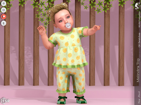 Sims 4 — Melindra Top- Infant by KaTPurpura — Short-sleeved top with ruffles and a cute pattern