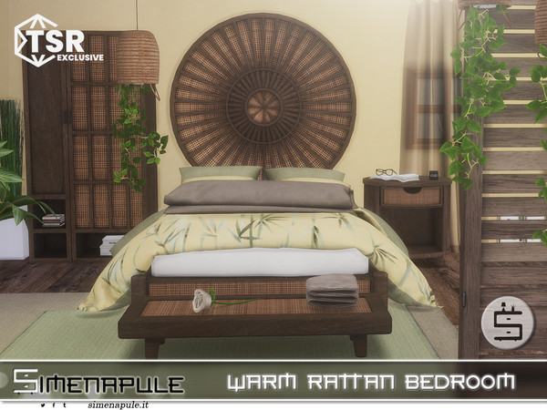Sims 4 — Warm Rattan Bedroom by Simenapule — Warm Rattan Bedroom is a cozy, nature-inspired set for The Sims 4.