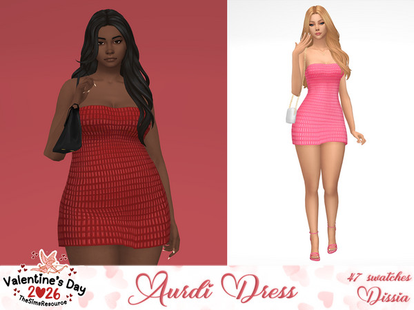 Sims 4 — Aurdi Dress by Dissia — Tube fitted short party shiny dress