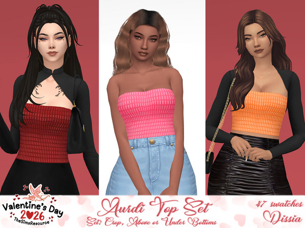 Sims 4 — Aurdi Top v2 (Under Bottoms) by Dissia — Tube fitted party shiny top in 3 versions: crop, above or under bottoms