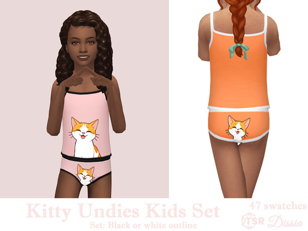 Sims 4 — Kitty Undies Kids (White) by Dissia — Sleepwear panties with a cat print and black or white outline for kids