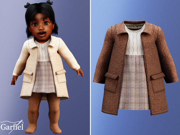 Sims 4 — Infant - Soft boucle coat layered with knit and plaid by Garfiel — A cozy infant outfit built around a soft