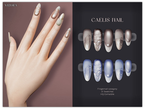 Sims 4 — VELYSEA Caelis Nail by VELYSEA — -Fingernail category -HQ comatble -31 swatches