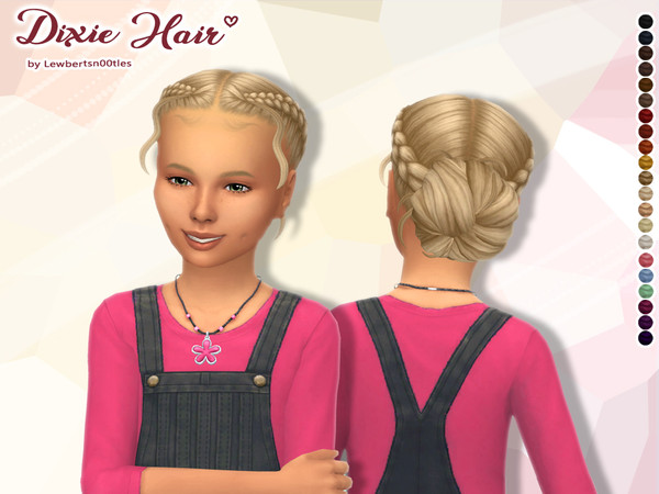 Sims 4 — Dixie Hair - Child version by Lewbertsn00tles — A double-dutch braid hairstyle that flows into a messy bun.