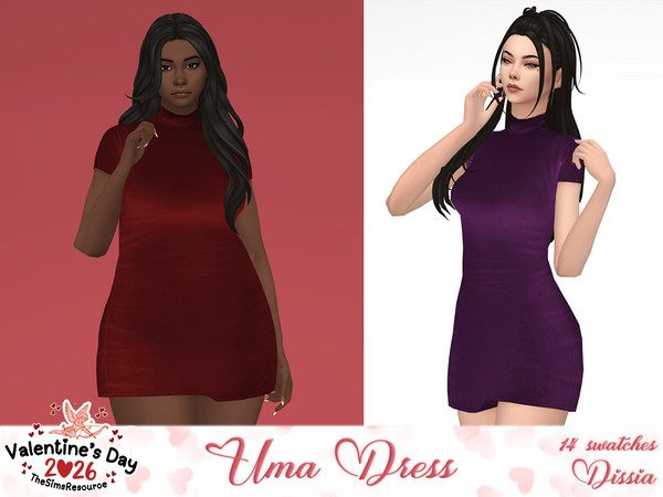 Sims 4 — Uma Dress by Dissia — Short sleeves velvet turtleneck short dress