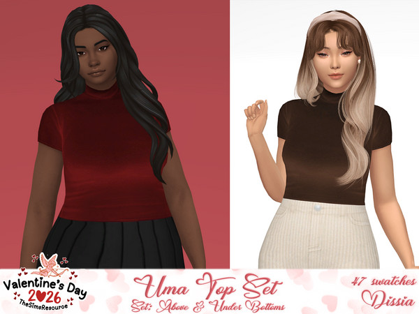 Sims 4 — Uma Top v2 (Above Bottoms) by Dissia — Short sleeves velvet turtleneck top