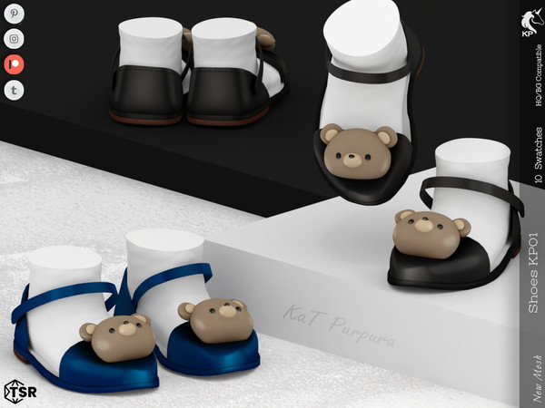 Sims 4 — Shoes KP01- Infant by KaTPurpura — Flat shoes with a ribbon over the foot and a bear on the toe