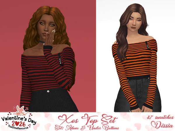 Sims 4 — Xos Top v1 (Under Bottoms) by Dissia — Stripes bare shoulders long sleeves ribbed top