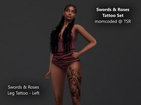 Sims 4 — momcoded swords & roses tattoo left by momcoded — Base game tattoo - sword and roses