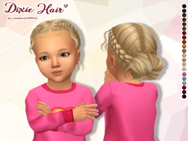 Sims 4 — Dixie Hair - Toddler version by Lewbertsn00tles — A double-dutch braid hairstyle that flows into a messy bun.