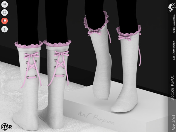 Sims 4 — Socks KP01- Child by KaTPurpura — High socks with ruffles and a ribbon bow