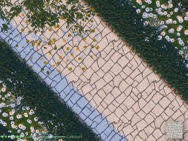 Sims 4 — Travertino Terrain 2 by Caroll912 — A single swatch of textured flagstone terrain paint in light beige tones.