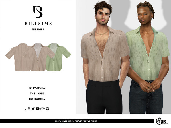 Sims 4 — Linen Half Open Short Sleeve Shirt by Bill_Sims — This shirt features a linen texture with a half open front,