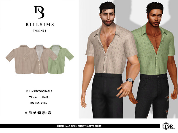 Sims 3 — Linen Half Open Short Sleeve Shirt by Bill_Sims — This shirt features a linen texture with a half open front,