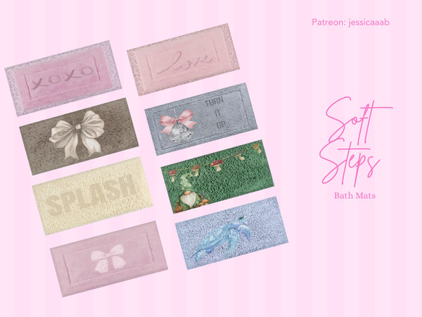 Sims 4 — Soft Steps Bath Mats by jessbtlrr — Compliment your Sims bathrooms with these soft and cute bath mats! Featuring