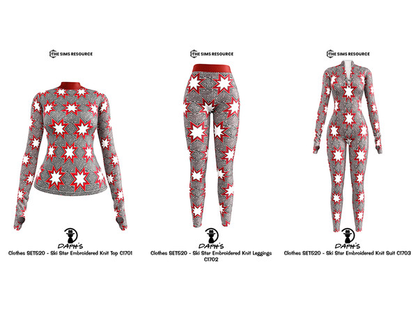 Sims 4 — DAPHS - Clothes SET520 - Ski Star Embroidered Knit Suit C1703 - TSR by Daph's — Bold retro energy meets winter