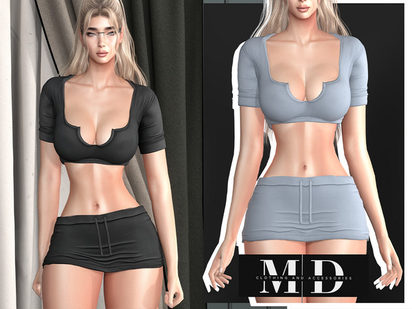 Sims 4 — Casual Cotton Crop Top & Mini Skirt Set by Mydarling20 — Outfit Information Age Groups: Teens, Young Adults,