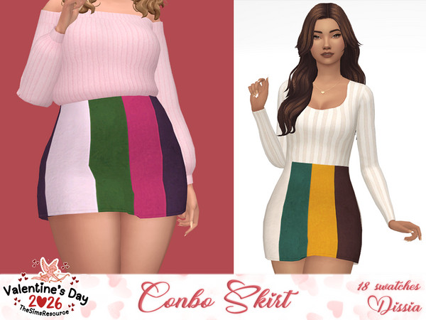 Sims 4 — Conbo Skirt by Dissia — Color block high waist short leather skirt
