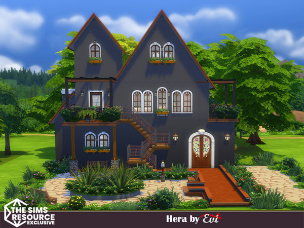Sims 4 — Hera by evi — A two floor house with a garden. Bedroom and bathroom on the second floor. Kitchen dining and