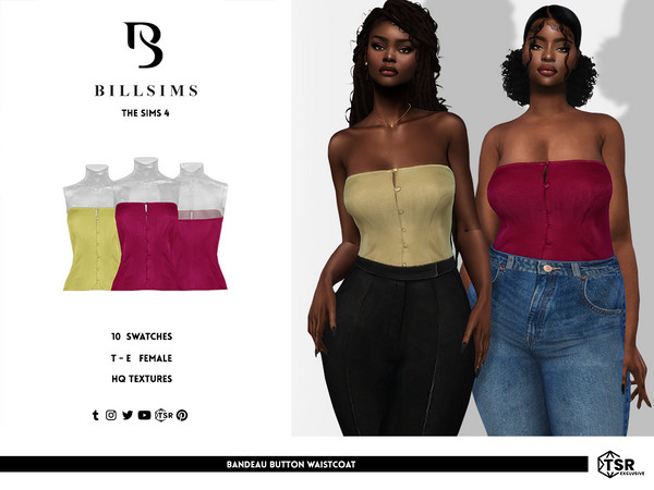 Sims 4 — Bandeau Button Waistcoat by Bill_Sims — This top features a button fastening in a fitted bandeau design! -