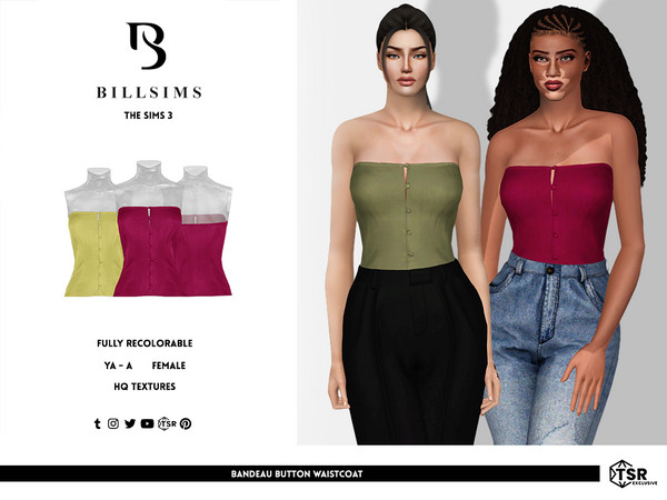 Sims 3 — Bandeau Button Waistcoat by Bill_Sims — This top features a button fastening in a fitted bandeau design! -
