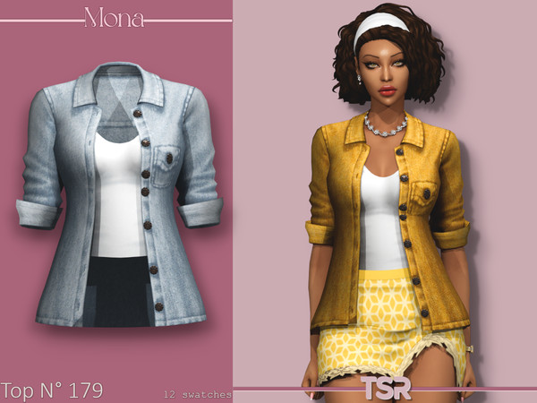Sims 4 — Denim jacket with buttons by Mona — -New mesh-