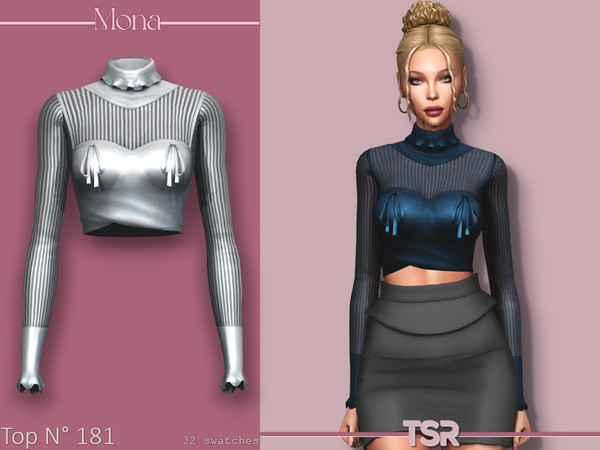Sims 4 — Blouse with bows and transparency by Mona — -New mesh-