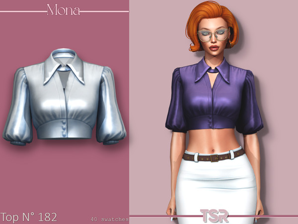 Sims 4 — Cropped blouse with mid pouffed sleeves by Mona — -New mesh-