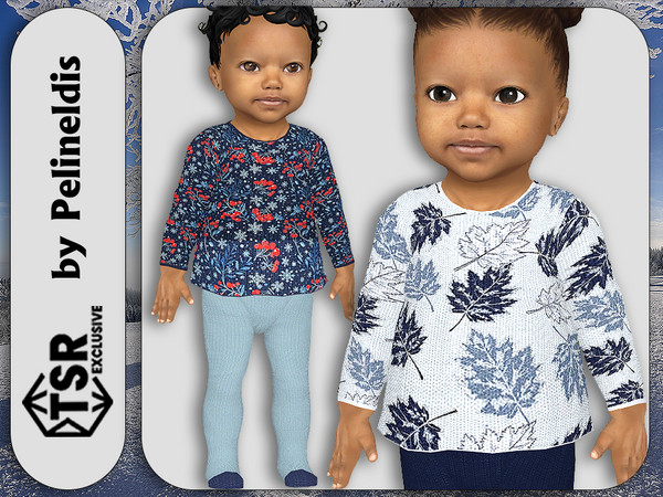 Sims 4 — Infants Winter Berries Pajamas Set by Pelineldis — Kids fashion clothing: five pajamas tops and pants for infant