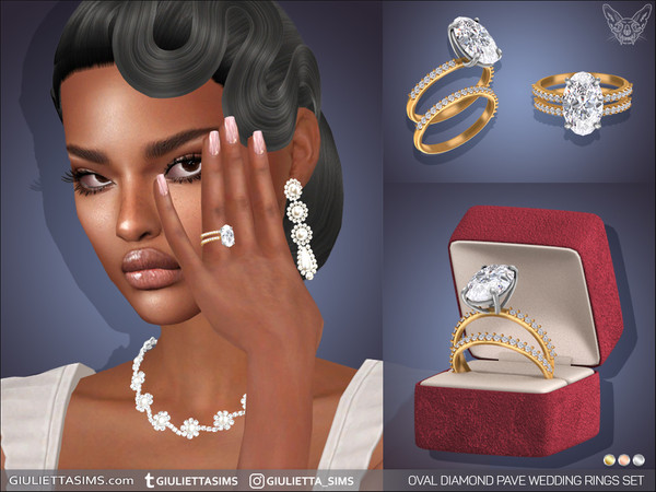 Sims 4 — Oval Diamond Pave Wedding Rings Set by feyona — Oval Diamond Pave Wedding Rings Set come with 3 swatches.
