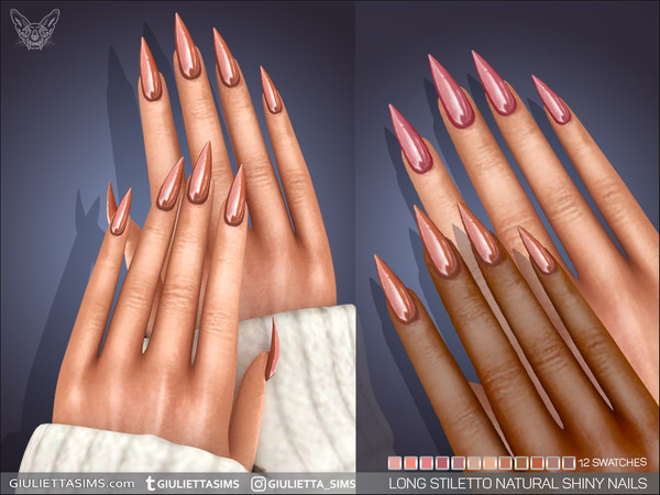 Sims 4 — Long Stiletto Shiny Natural Nails by feyona — Long Stiletto Shiny Natural Nails come with 12 swatches. *
