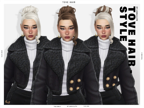 Sims 4 — Tove Side Bangs Bun Hairstyle by Leah_Lillith — There is optional recolor (color wheel) which can be found in