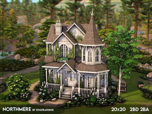 Sims 4 — Northmere (NO CC) by xogerardine — This white Victorian house has 2 bedrooms and a layout that was surprisingly