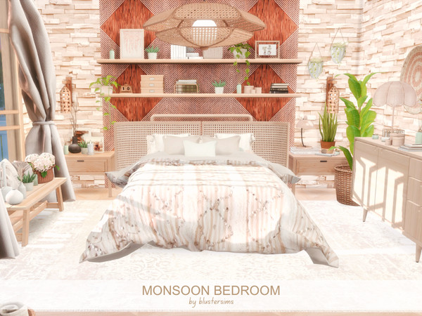 Sims 4 — Monsoon Bedroom by BlusterSims — The Monsoon Bedroom is a serene, sun-washed retreat layered in soft neutrals,