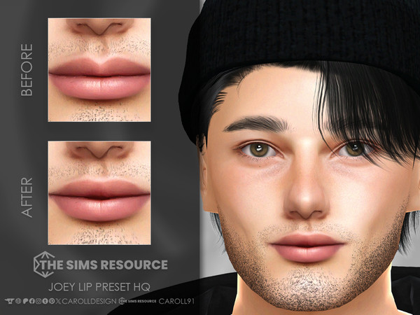 Sims 4 — Joey Lip Preset HQ by Caroll912 — A medium-sized lip preset for male Sims. Preset is suited for Teen - Elders