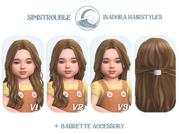 Sims 4 — simstrouble_ToddlerHair_IsadoraV2 by simstrouble — A half-up wavy hairstyle. Loose curls cascade down, while a