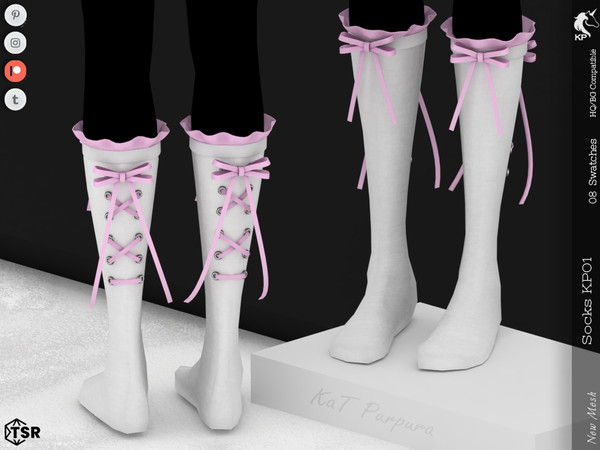Sims 4 — Socks KP01- Female by KaTPurpura — High socks with ruffles and a ribbon bow