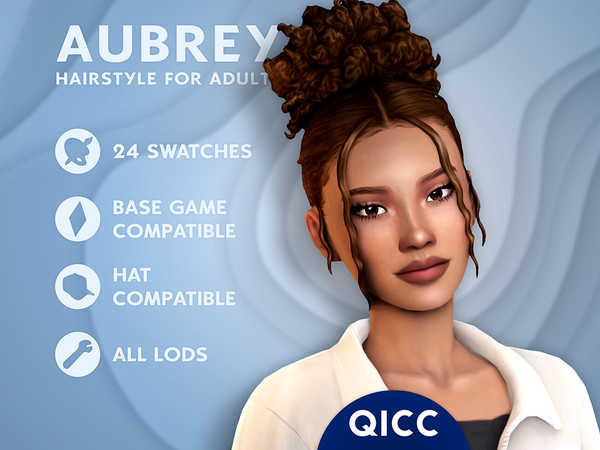 Sims 4 — Aubrey Hair by qicc — Curly high bun updo hair. - Maxis Match