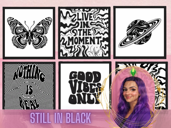 Sims 4 — Still in Black Wall Art by gokcemsims — A minimalist black & white art set designed to fit effortlessly into
