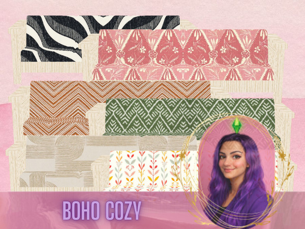 Sims 4 — Boho Cozy Sofa by gokcemsims — Boho Cozy Sofa Set brings warm textures, hand-drawn patterns, and relaxed