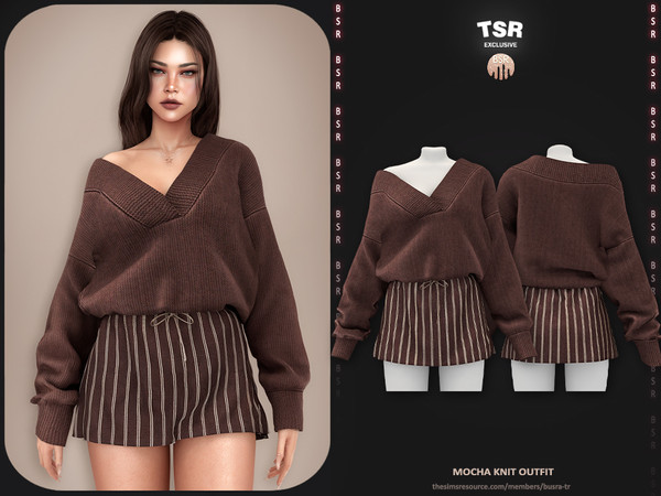 Sims 4 — SET-Mocha Knit Outfit - BD1654 by busra-tr — - Set Inclued : Sweater - Skirt - 10 Swatches - For Female (Teen to