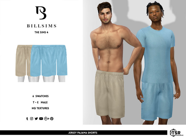 Sims 4 — Jersey Pajama Shorts by Bill_Sims — This set includes a t-shirt and a pair of shorts in a soft jersey material.