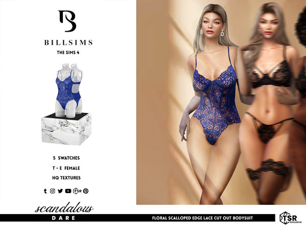 Sims 4 — Floral Scalloped Edge Lace Cut Out Bodysuit by Bill_Sims — This set is part of the Scandalous Dare collection by