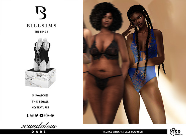Sims 4 — Plunge Crochet Lace Bodysuit by Bill_Sims — This set is part of the Scandalous Dare collection by Bill Sims,
