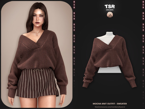 Sims 4 — Mocha Knit Outfit - Sweater BD1654 +HQ by busra-tr — - Set Inclued : Sweater - Skirt - 10 Swatches - For Female