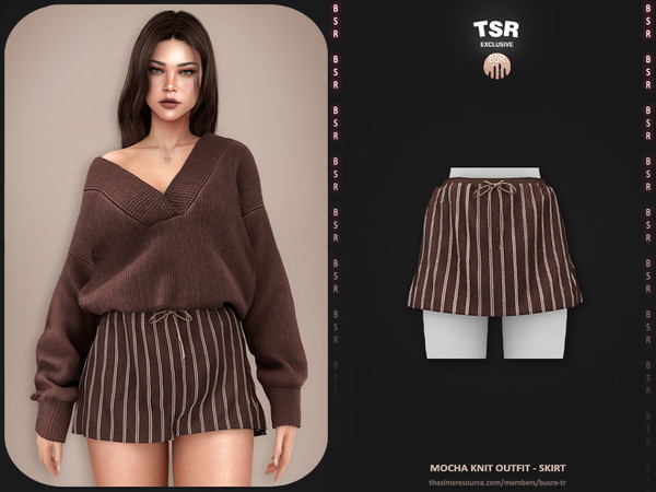 Sims 4 — Mocha Knit Outfit - Skirt BD1654 +HQ by busra-tr — - Set Inclued : Sweater - Skirt - 10 Swatches - For Female