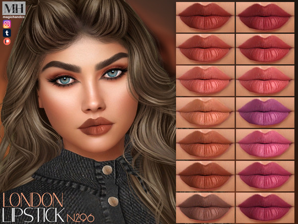 Sims 4 — London Lipstick N296 by MagicHand — Velvet Matte Lips in 15 colors - HQ Compatible.